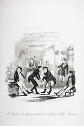 Mr. Wardle and his friends under the influence of the salmon, illustration from 